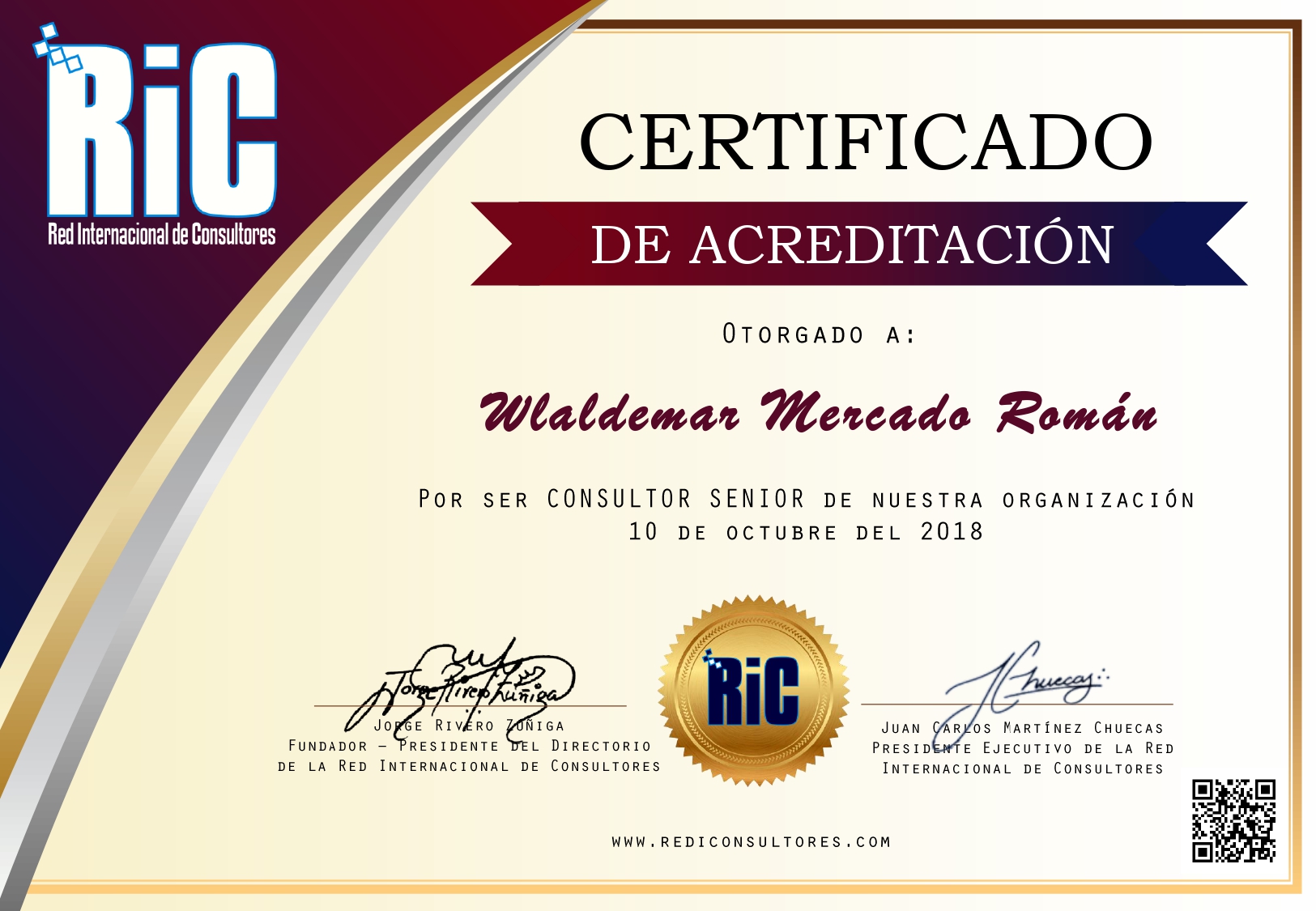 Certificado de Acreditación de Waldemar Mercado